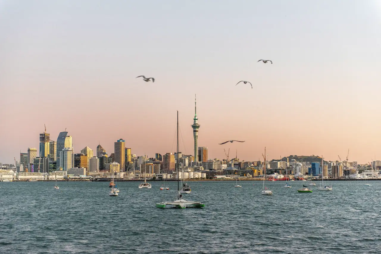 The Auckland city skyline seen across the harbour